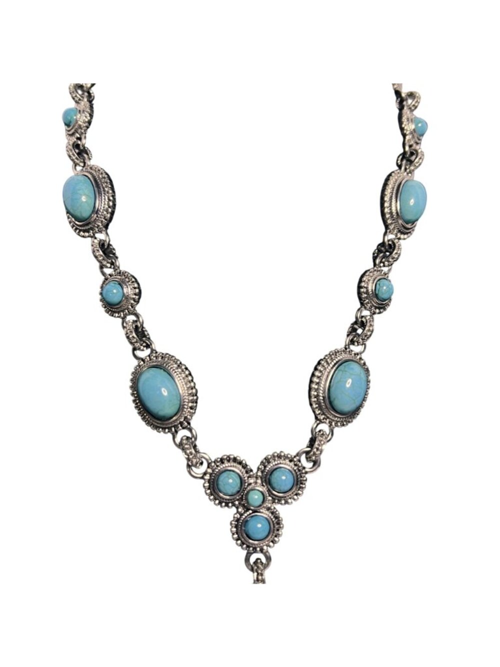 RJ Graziano Silver Tone And Faux Turquois Necklace With Flower Pendant (6321) - Picture 2 of 8